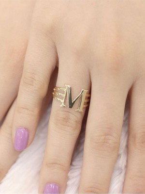 14 Ayar Altın Kaburga M Harfi Yüzük