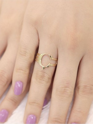 ZEYNEPLİ GOLD 14 Ayar Altın Kaburga Ç Harfli Yüzük