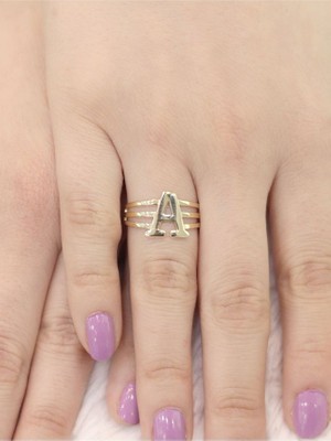 ZEYNEPLİ GOLD 14 Ayar Altın Kaburga A Harfli Yüzük