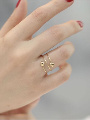 14 Ayar Altın Ikili Kalp Yüzük