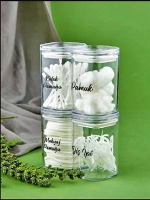 4'lü Akrilik Kulak Pamuğu & Pamuk & Makyaj Pamuğu & Diş Ipi Organizeri 250 ml Banyo Seti