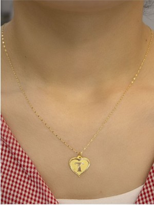 14 Ayar Altın Kalpli T Harfli Kolye