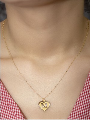 14 Ayar Altın Kalpli M Harfli Kolye