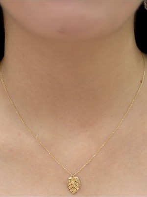 14 Ayar Altın Yaprak Kolye