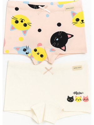 Kız Çocuk Kedi Desenli 2'li Boxer Açık Pembe