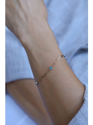 14 Ayar Altın Ataç Zincirli Göz Detaylı Bileklik