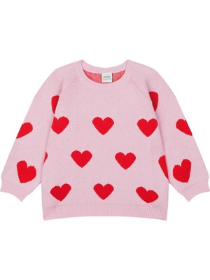 Antebies Pembe Kalp Desenli Triko Kız Çocuk Kazak