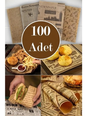 Tasarım Evi 100 Adet Kendinden Desenli Yağlı Kağıt | Vintage Gazete Desen Sunum Kağıdı | Karışık Desen