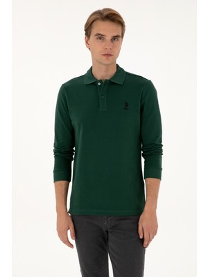 U.S. Polo Assn. Erkek Regular Fit Polo Yaka Koyu Yeşil Basic Sweatshirt 50307757-VR079