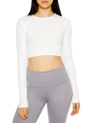 F21 Dikişsiz Uzun Kollu Crop Tişört