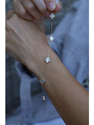 14 Ayar Altın Sedefli Yonca Bileklik