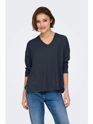 Only Kadın Onlamalıo Oversize V Yaka Örme Kazak 15340735 Lacivert