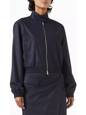 Kısa Viskon Karışımlı Bomber Ceket, Fermuarlı ve Şık Doku