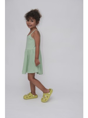 Kız Çocuk Askılı Su Yeşili Renk Kaşkorse Elbise