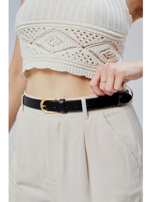 %100 Hakiki Derisi Sarı Toka Kadın Kemeri 2,5 cm S,yah