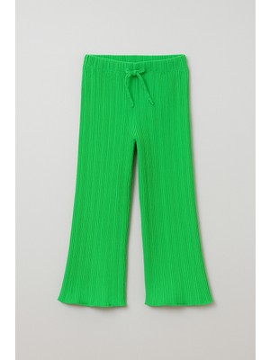 Kız Çocuk Pamuklu Yeşil Ribana Flare Pantolon - Ipli ve Esnek Bel