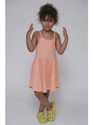 Kız Çocuk Askılı Mercan Renk   Kaşkorse Elbise
