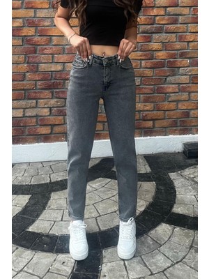 Bikelife Kadın Yüksek Bel Boyfriend Likralı Kot Pantolon Havuç Paça Orta Kalınlık Denim