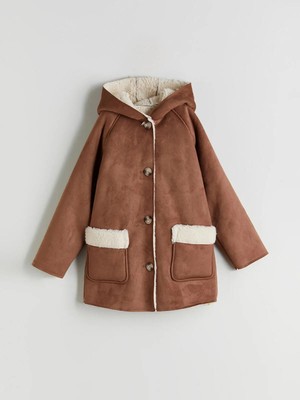 Lcw Kids Kapüşonlu Süet Görünümlü Kız Çocuk Kaban  (W5)