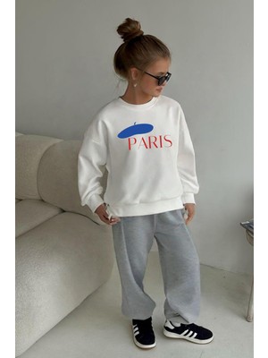 Kız Çocuk Paris Baskılı 3 Iplik Kumaş Pamuklu Sweatshirt