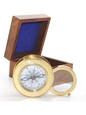 Ahşap Kutulu Pirinç Mercekli Pusula Model 2