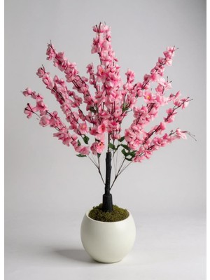 Yapay Ağaç Pembe Bahardalı Ağacı Beyaz Küre Saksıda 100CM Japon Kiraz Çiçeği