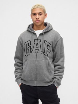 Gap Erkek Gri Relaxed Gap Logo Sherpa Astarlı Fermuarlı Sweatshirt