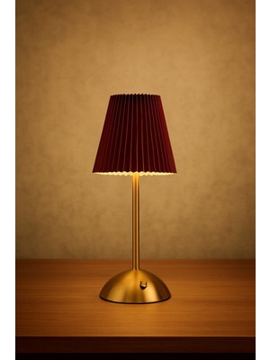 Metal Bordo Dokunmatik Şarjlı Masa Lambası Abajur