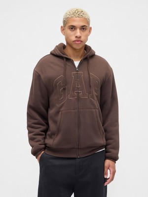Gap Erkek Kahverengi Relaxed Gap Logo Sherpa Astarlı Fermuarlı Sweatshirt