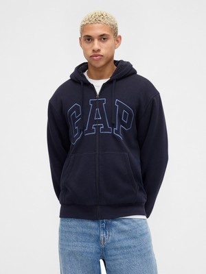 Gap Erkek Lacivert Relaxed Gap Logo Sherpa Astarlı Fermuarlı Sweatshirt