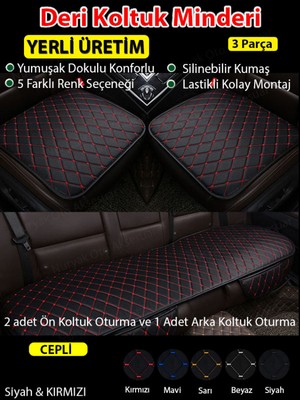 Citroen Berlingo Uyumlu Üç Parça Koltuk Için Siyah Deri Kırmızı Dikiş Koltuk Minderi