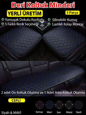 Peugeot 3008 Uyumlu Üç Parça Koltuk Için Siyah Deri Mavi Dikiş Koltuk Minderi