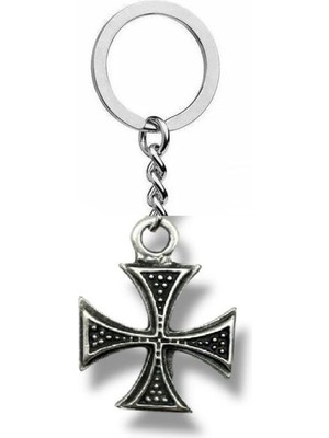 Desenli Haç Figürlü Metal Anahtarlık – Unisex Gotik & Vintage Aksesuar