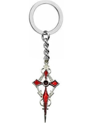 Kırmızı Sacina Gotik Haç Figürlü Metal Anahtarlık – Unisex Alternatif & Vintage Aksesuar