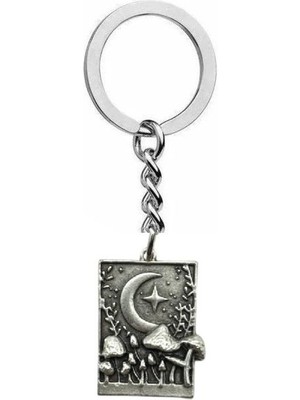 Gothic Vintage Ay, Yıldız ve Mantar Figürlü Anahtarlık – Zamak Metal Fantastik Unisex Aksesuar