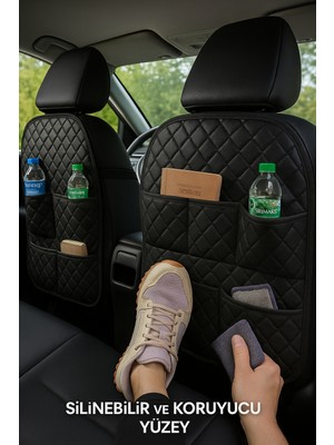 Volkswagen T-Roc Uyumlu 2 Adet Koltuk Arkası Siyah Deri Organizer
