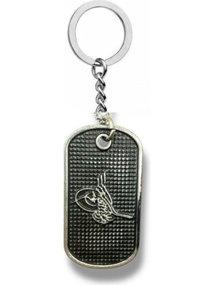 Osmanlı Tuğrası Işlemeli Metal Künye Anahtarlık – Gümüş Renk Unisex Aksesuar