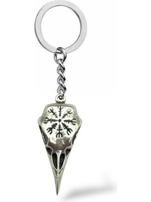 Vikings Odin ve Kuzgun Figürlü Unisex Metal Anahtarlık – Iskandinav Mitolojisi Temalı