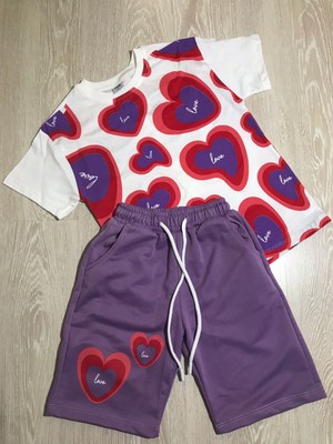 Ays Bebe Kalp Desenli Kız Çocuk Yazlık Takım