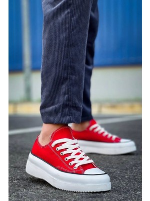 Kb-Cx-3 Kuback Kısa Kırmızı Keten Beyaz Yüksek Taban Spor Ayakkabı