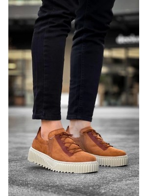 KB-X502  Kuback Taba Süet Yüksek Bej Taban Bağcık Detaylı Lastikli Günlük Erkek Ayakkabı