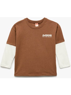 Koton Kahverengi Erkek Bebek Sweatshirt Kısa Kol Düz Desenli 9 - 12 Ay Günlük Giyim