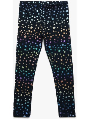 Koton Yıldız Baskılı Beli Lastikli Pamuklu Uzun Lacivert Kız Çocuk Tayt 6WKG40107AK