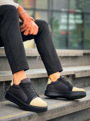 KB-X46 Kuback Siyah Bej Yüksek Siyah Taban Günlük Spor Ayakkabı