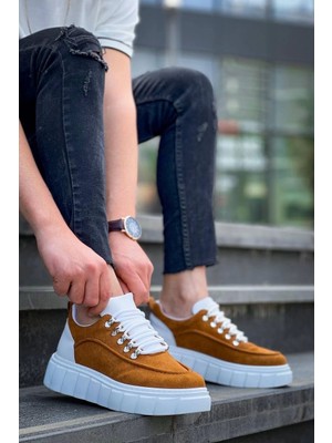 KB-X10 Kuback Taba Süet Beyaz Yüksek Taban Günlük Spor Ayakkabı