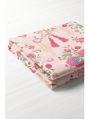 Love Bloom Kalpli Pembe Çiçekler Tasarımlı Masa Örtüsü - 130X204CM