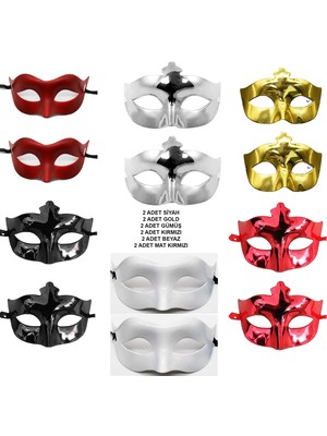 12’li Renkli Parti Maskesi Seti – Siyah, Gold, Gümüş, Kırmızı, Beyaz, Mat Kırmızı
