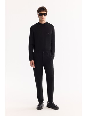 AVVA Erkek Siyah Yanı Lastikli Bi-Stretch Hafif Çizgili Slim Fit Pantolon A52Y3204