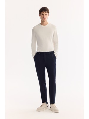 AVVA Erkek Lacivert Yanı Lastikli Bi-Stretch Hafif Çizgili Slim Fit Pantolon A52Y3204