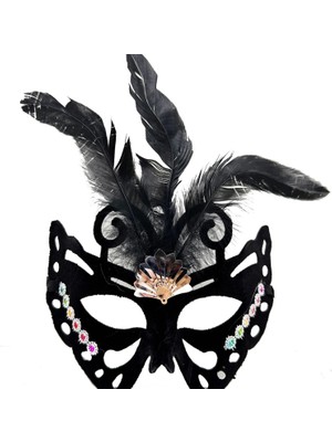 Siyah Süet Tüylü Kelebek Figür Parti Maskesi